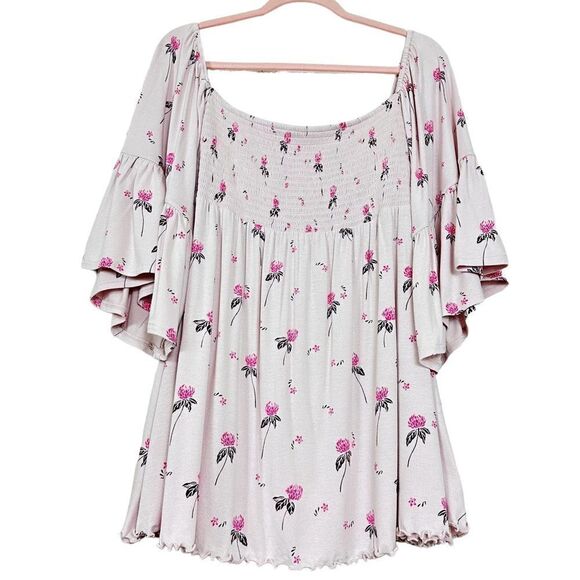 Free People Lana Off The Shoulder Boho Floral Top in Cloud Berry - Picture 7 of 8
